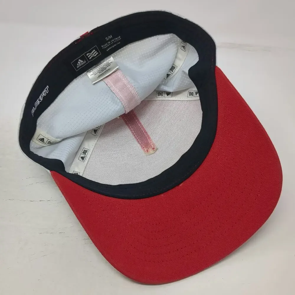 adidas 5 Panel Hat Red White M USA Mesh Flexfit Polyester Graphic Golf Sport